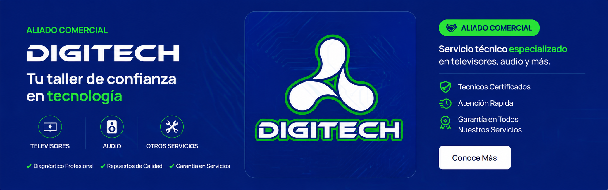 Digitech, aliado comercial y taller especializado en televisores, audio y otros servicios tecnológicos